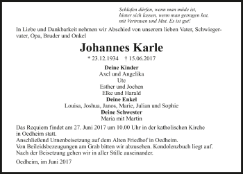 Traueranzeige von Johannes Karle 