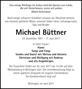 Traueranzeige von Michael Büttner 