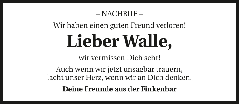  Traueranzeige für Walter Koch vom 07.06.2017 aus 