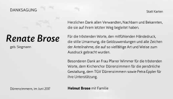Traueranzeige von Renate Brose 