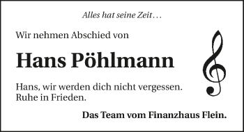 Traueranzeige von Hans Pöhlmann 