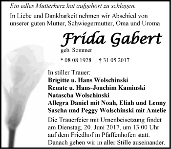 Traueranzeige von Frida Gabert 