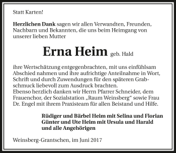 Traueranzeige von Erna Heim 