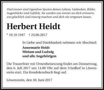 Traueranzeige von Herbert Heidt 