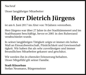 Traueranzeige von Dietrich Jürgens 