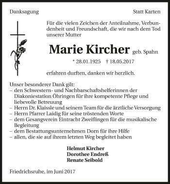 Traueranzeige von Marie Kircher 