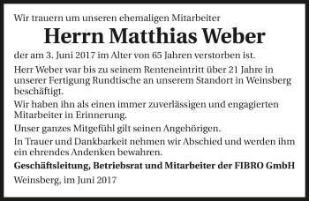 Traueranzeige von Matthias Weber 