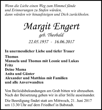 Traueranzeige von Margit Engert 