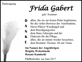 Traueranzeige von Frida Gabert 