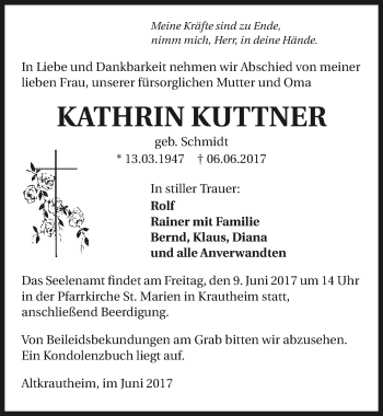 Traueranzeige von Kathrin Kuttner 