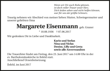 Traueranzeige von Margarete Eisenmann 