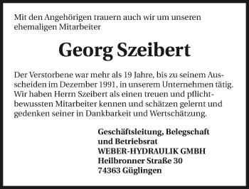 Traueranzeige von Georg Szeibert 