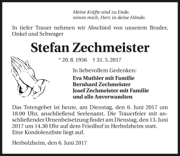 Traueranzeige von Stefan Zechmeister 