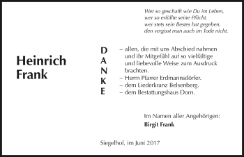 Traueranzeige von Heinrich Frank 