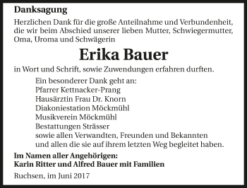 Traueranzeige von Erika Bauer 