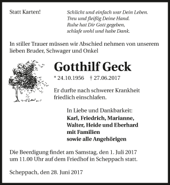 Traueranzeige von Gotthilf Geck 