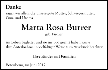 Traueranzeige von Marta Rosa Burrer 