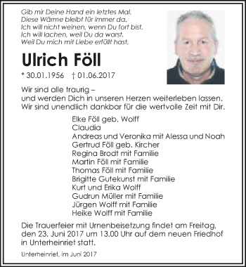Traueranzeige von Ulrich Föll 