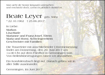 Traueranzeige von Beate Leyer 