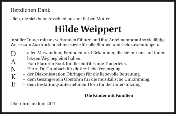 Traueranzeige von Hilde Weippert 