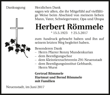 Traueranzeige von Herbert Römmele 