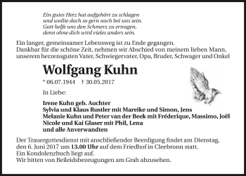Traueranzeige von Wolfgang Kuhn 