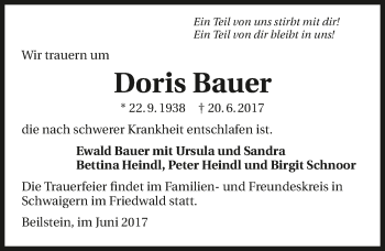 Traueranzeige von Doris Bauer 