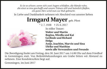 Traueranzeige von Irmgard Mayer 