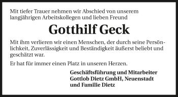 Traueranzeige von Gotthilf Geck 