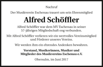 Traueranzeige von Alfred Schöffler 