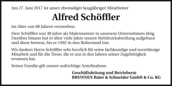Traueranzeige von Alfred Schöffler 
