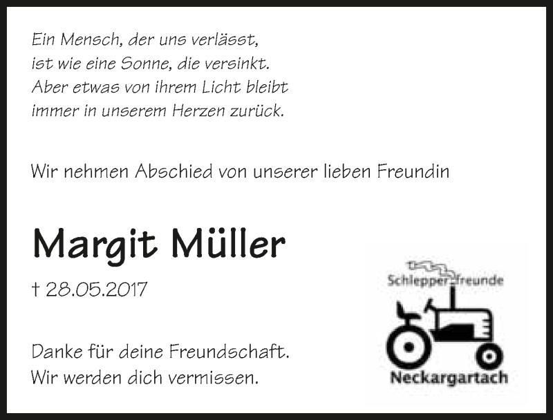  Traueranzeige für Margit Müller vom 02.06.2017 aus 