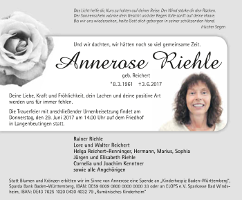 Traueranzeige von Annerose Riehle 