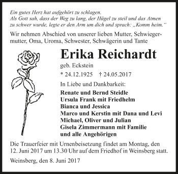 Traueranzeige von Erika Reichardt 