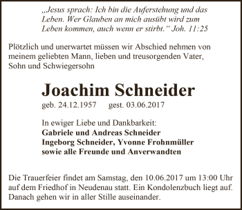 Traueranzeige von Joachim Schneider 
