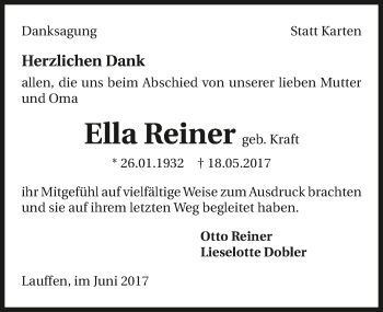 Traueranzeige von Ella Reiner 