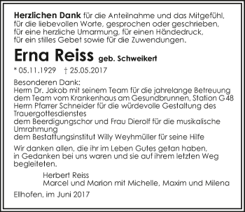 Traueranzeige von Erna Reiss 