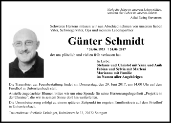 Traueranzeige von Günther Schmidt 