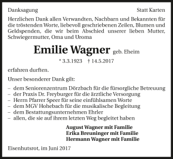 Traueranzeige von Emilie Wagner 