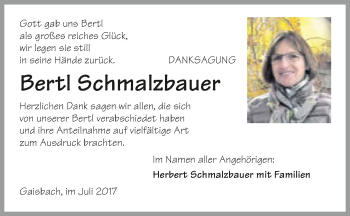 Traueranzeige von Bertl Schmalzbauer 