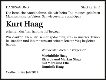Traueranzeige von Kurt Haag 