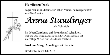Traueranzeige von Anna Staudinger 