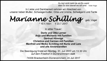 Traueranzeige von Marianne Schilling 