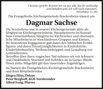 Traueranzeige von Dagmar Sachse 