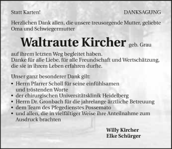 Traueranzeige von Waltraute Kircher 