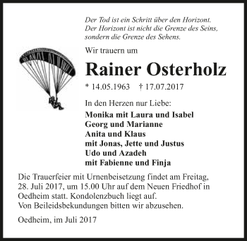 Traueranzeige von Rainer Osterholz 