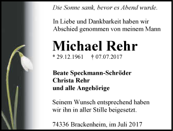 Traueranzeige von Michael Rehr 
