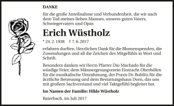 Traueranzeige von Erich Wüstholz 