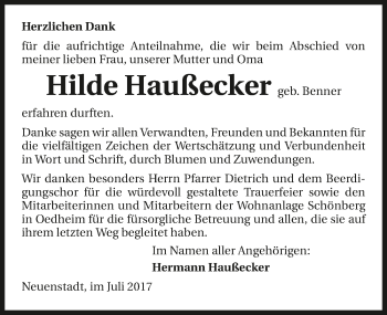 Traueranzeige von Hilde Haußecker