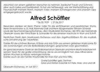 Traueranzeige von Alfred Schöffler 